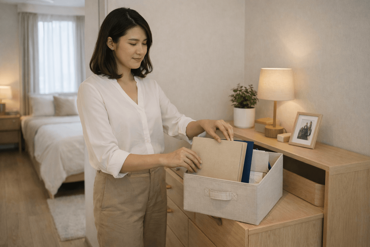 ภาพคนทำงานกำลังจัดแฟ้มกรมธรรม์ แบบฟอร์มผู้รับผลประโยชน์ และเช็กลิสต์ทบทวนประกันชีวิตประจำปี