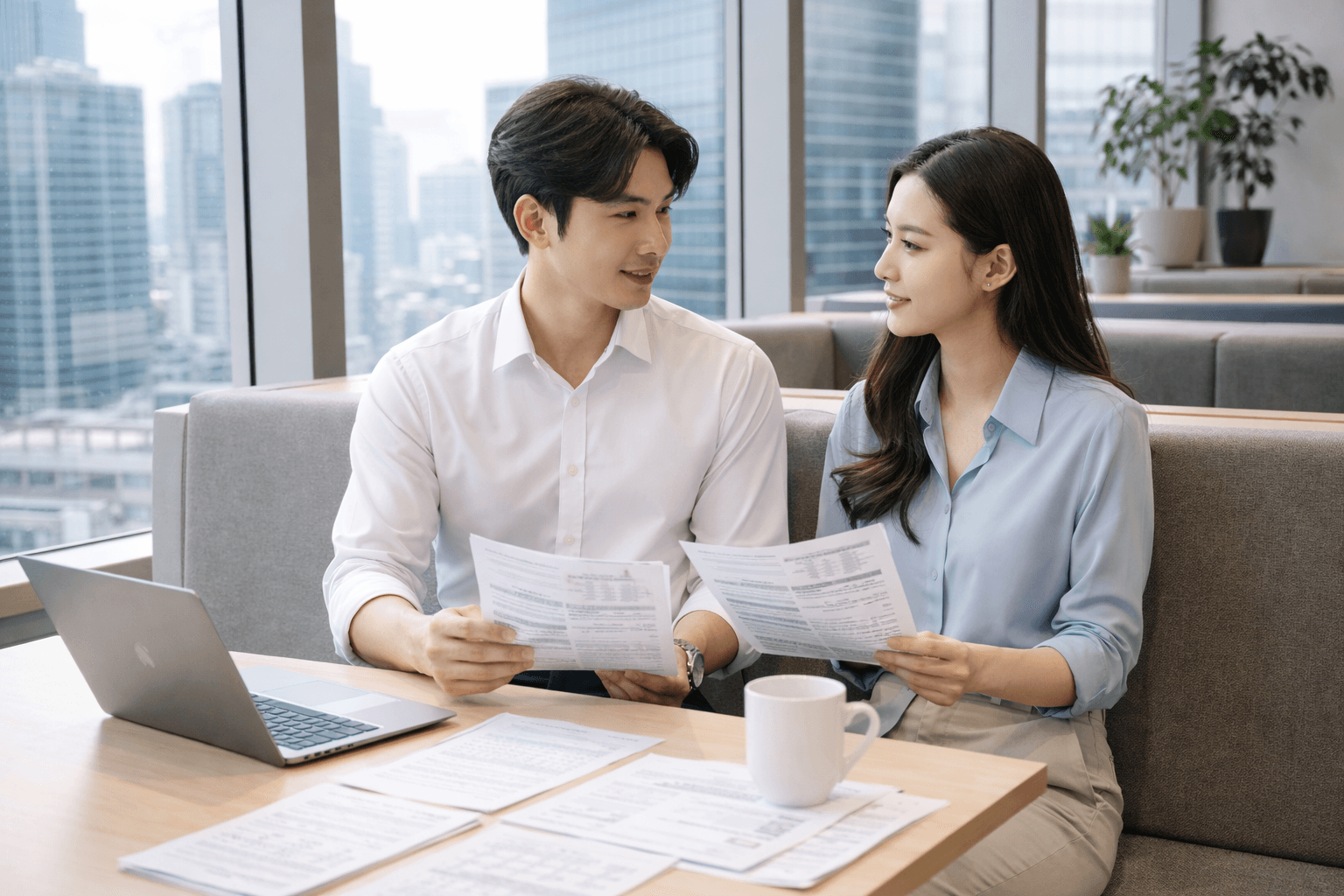 ภาพคู่สามีภรรยากำลังเทียบสิทธิ์ประกันชีวิต ประกันสุขภาพ และประกันชีวิตแบบบำนาญเพื่อวางแผนภาษี