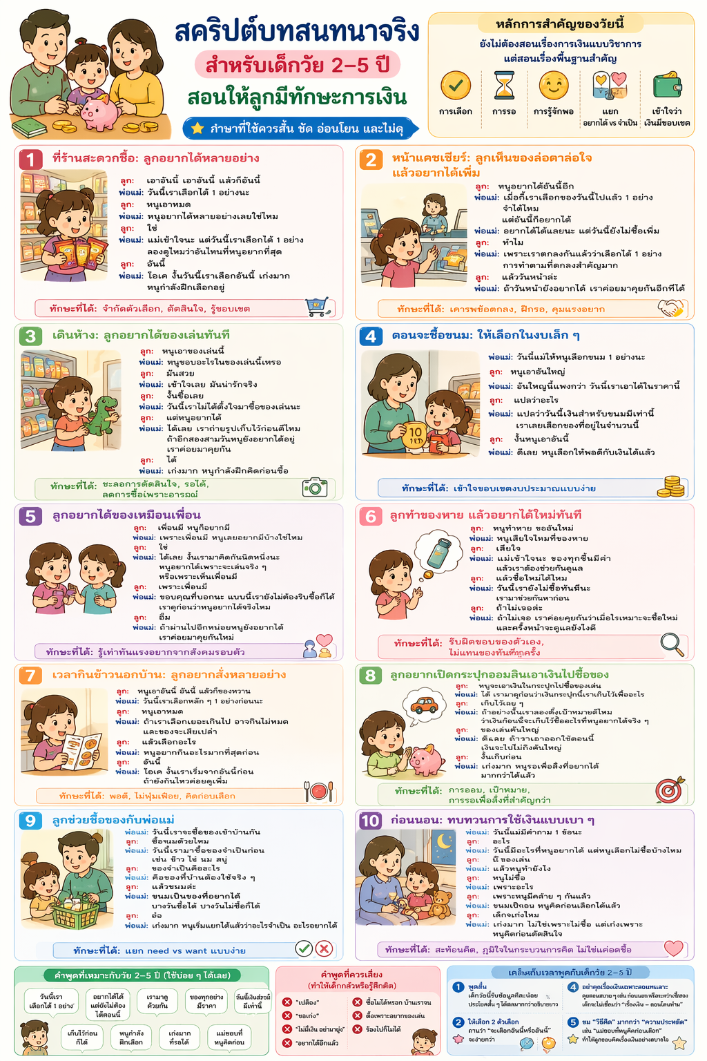 อินโฟกราฟิกสคริปต์บทสนทนาจริงสำหรับเด็กวัย 6-9 ปี